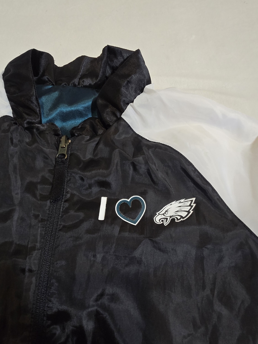 ​Vtg Reebok Philadelphia Eagles Reversible Satin Jacket Midnight Green NFL - Picture 3 of 10